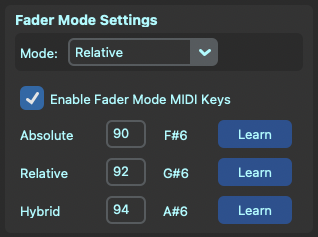 Fader mode key assignments
