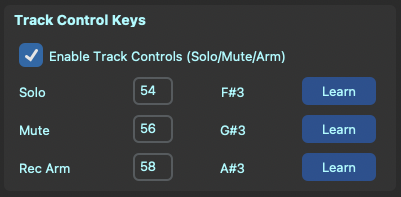 Solo, Mute, and Arm key assignments
