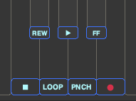 Keyboard diagram crop showing the transport keys cluster
