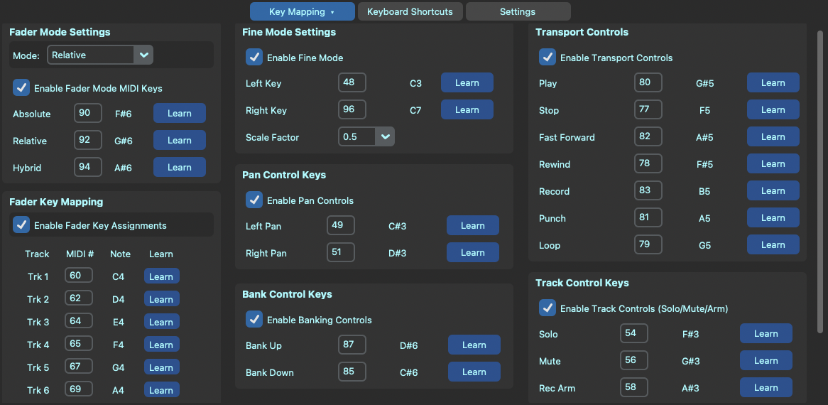 Full Key Mapping tab overview