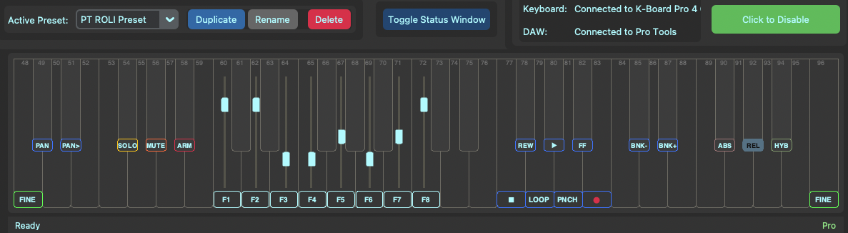 App screenshot — live keyboard map